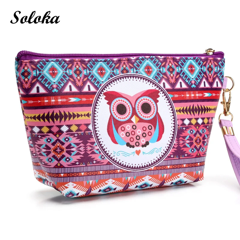 Сумки для макияжа с 3D принтом разноцветными совами милые косметички путешествий