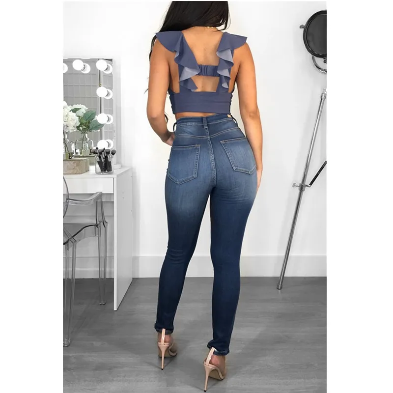 

Women's Slim Denim Pencil Pants Hot Sale Jeans Fashion Ripped Jeans Casual Sexy Ladies Feet Pants Women High Waist Jeans