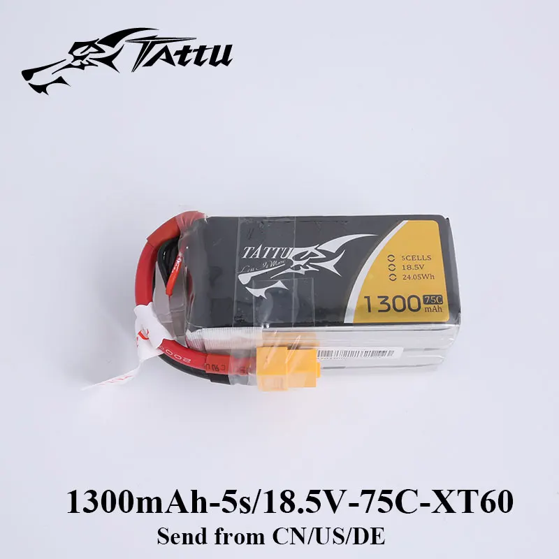 Литий полимерный аккумулятор tattu 1300 мАч 18 5 в Lipo 5S Батарея 75C 150C XT60 штекер