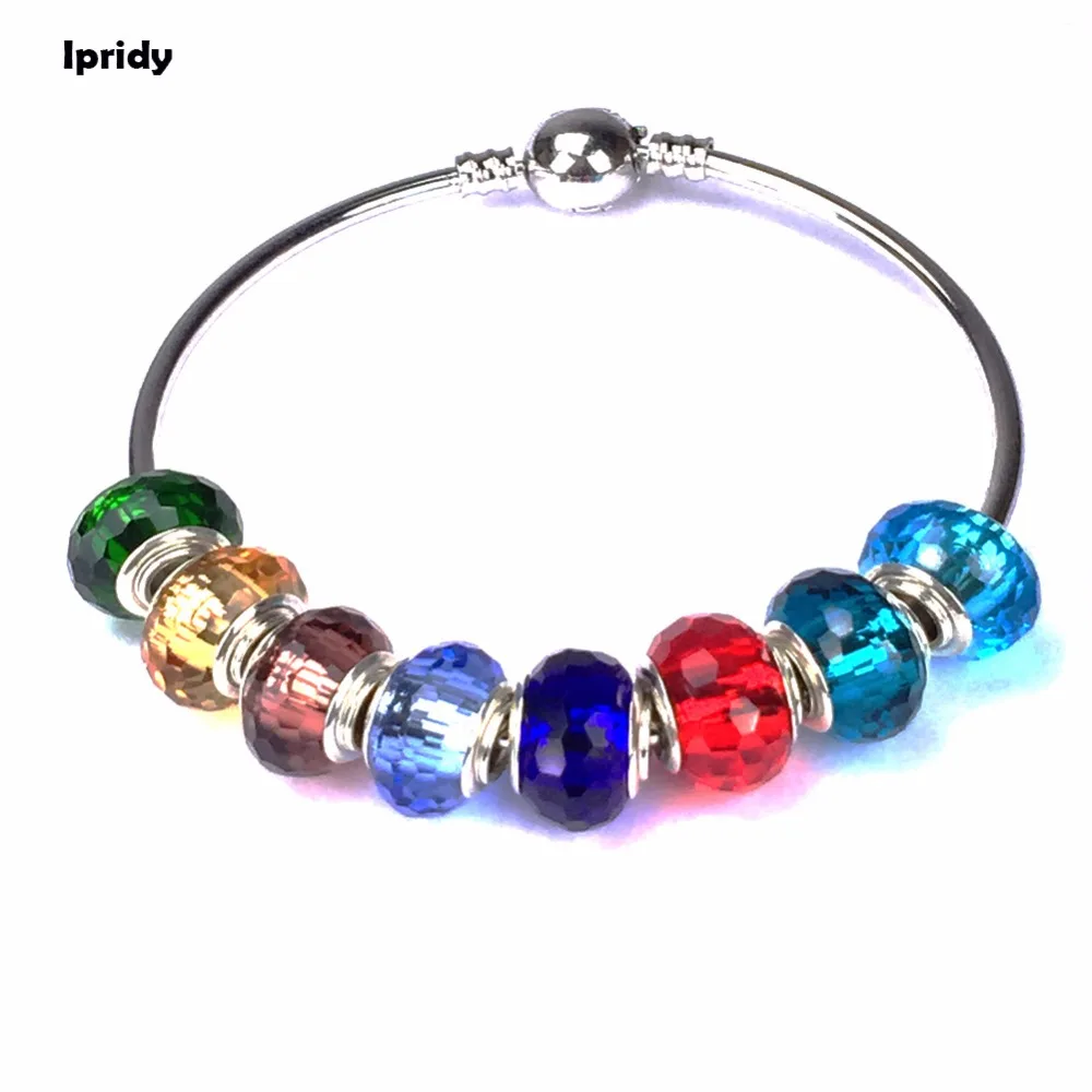

Silver Brass Core Mix color Lampwork Colorful Glass Faceted Beads European Large Hole Beads Charms For Bracelet Jewelry Making