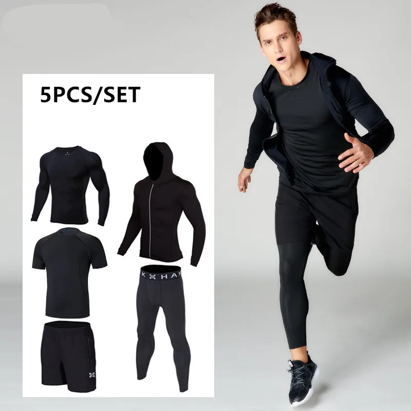 2018 спортивный костюм для бега компрессионный 5 шт Мужские комплекты одежды
