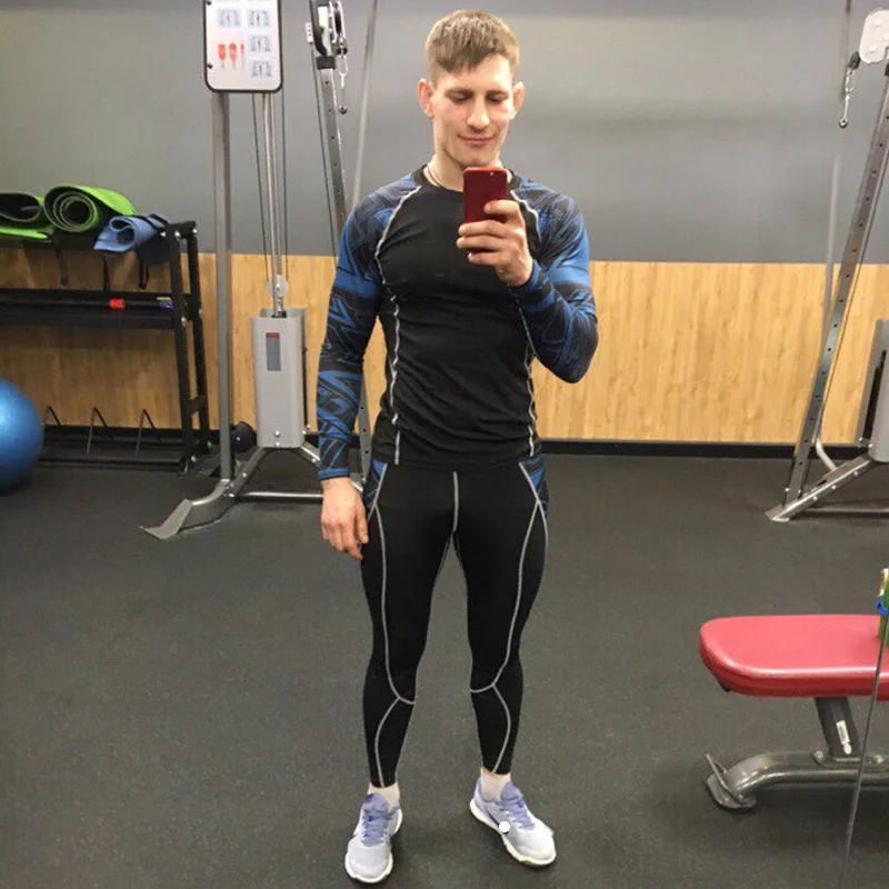 Сжатая одежда Мужская спортивная одежда костюм для бега термобелье костюм Рашгард для MMA мужские Длинные рукава трико Леггинсы Шорты