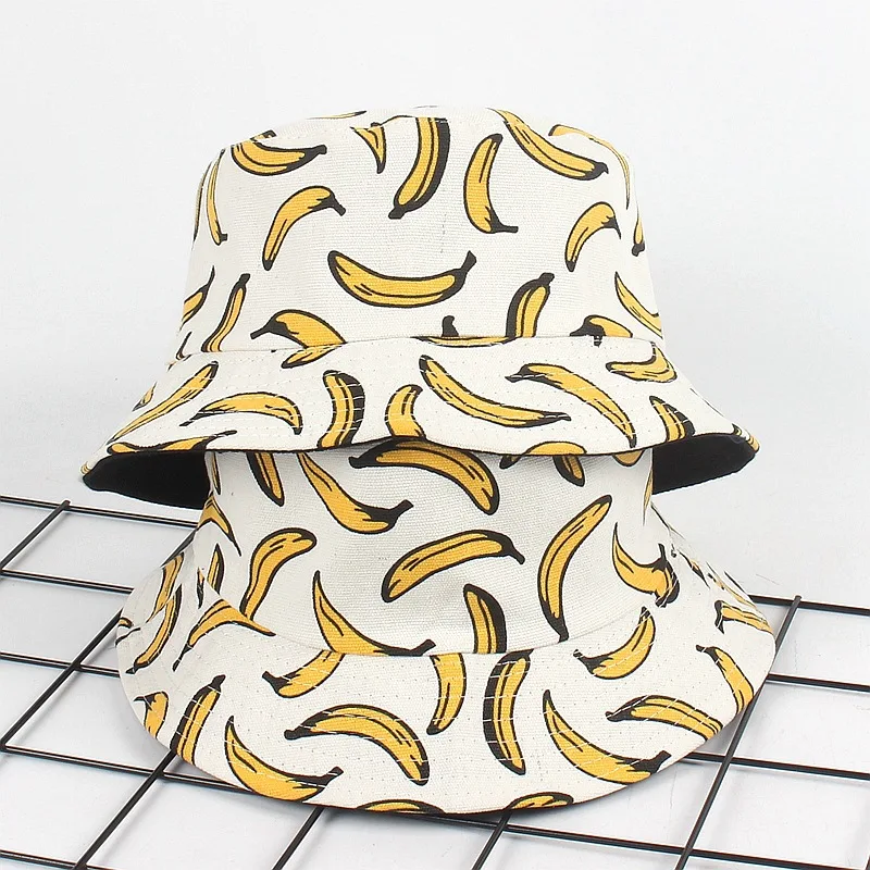 Summer 100% Cotton Bucket Hats Outdoor Unisex Casual Double Faced Wear Fisherman Caps Banana Printed Casquette | Аксессуары для