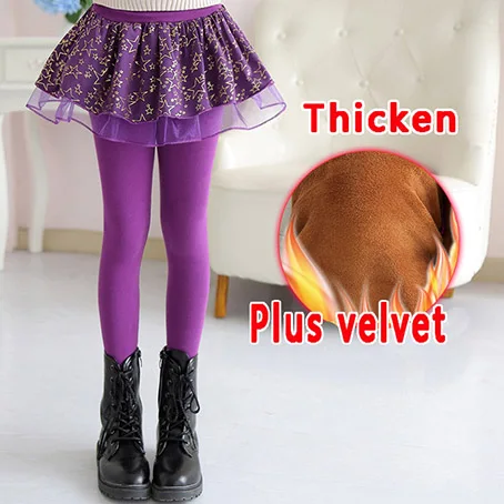 style 1-purple Зимние леггинсы для девочек, вельветовые штаны, новая утепленная Теплая юбка, леггинсы, флисовая юбка, имитация двух предметов, детская одежда - Цвет: style 1-purple