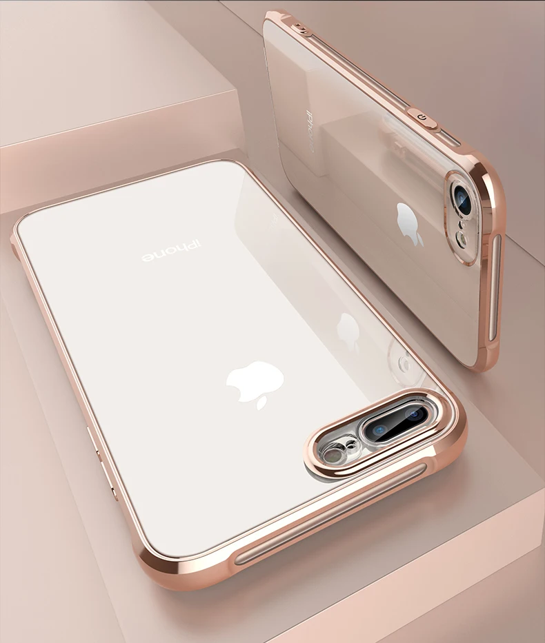 Plating Gold Для iPhone X 8 7 Plus, прозрачный чехол для задней панели, мягкий чехол-бампер с хромированным покрытием из ТПУ для iPhone 7 Plus, тонкий гелевый Чехол для телефона s - Цвет: Plating Gold
