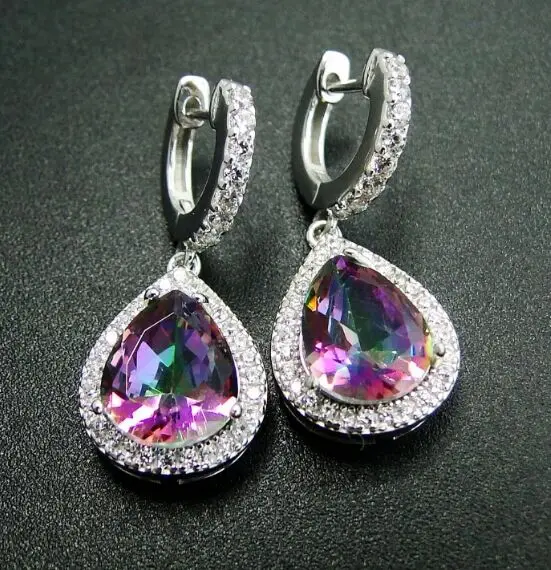 Earring DJ CH Радуга Огонь Мистик топаз кулон Шарм серьги набор 925 пробы Серебряные Ювелирные наборы для женщин - Цвет камня: Earring