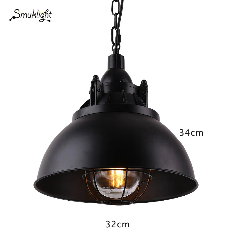 black 32cm Черный винтажный промышленный подвесной светильник в скандинавском стиле, ретро светильник с железным абажуром, лампа Эдисона в металлической клетке, для столовой, в деревенском стиле - Цвет корпуса: black 32cm