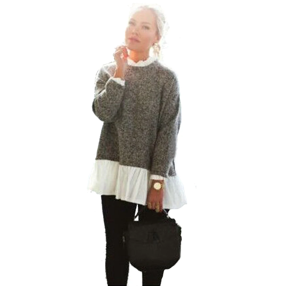 Осенняя мода для женщин свободный свитер дамы с длинным рукавом Пуловеры женская