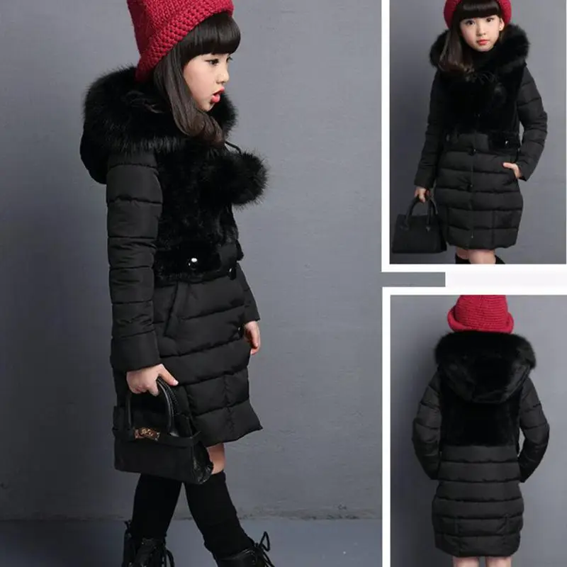 Новинка 2019 модное плотное теплое меховое зимнее пальто с капюшоном для девочек