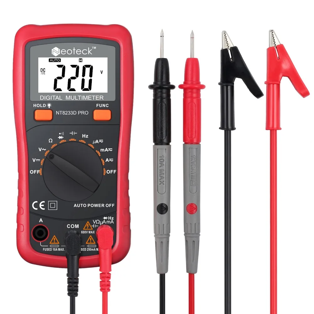 Red Neoteck Цифровой мультиметр 2000 отсчетов переменного тока постоянного тока Сопротивление напряжения Амперметр Вольтметр портативный измеритель частоты диод проверка - Цвет: Red