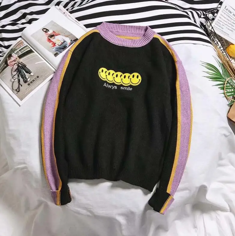 Autumn and winter retro cartoon round neck loose casual knitting sweater | Женская одежда