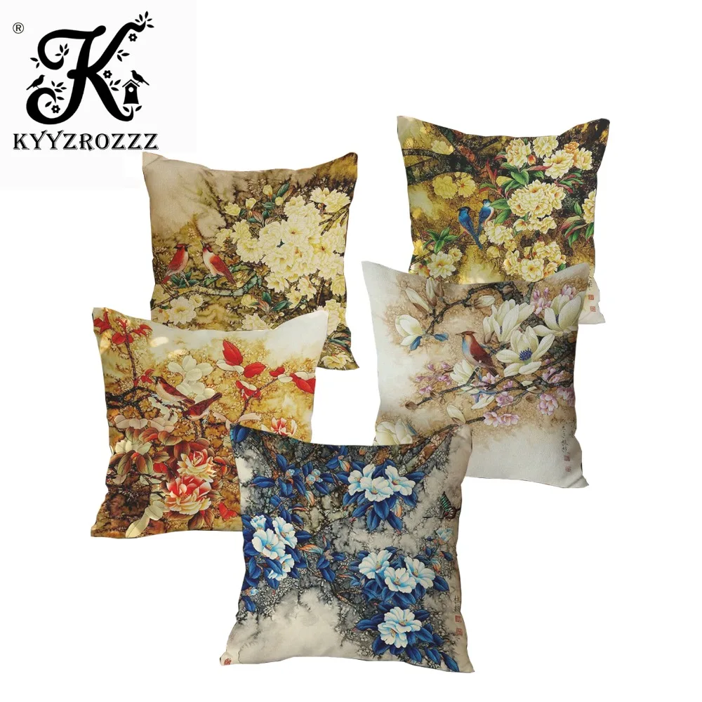 

Chinese Style Peony Flowers Printed Linen Cushion Cover Decorative Pillow Covers for Sofa Car Decor Home capas para almofadas
