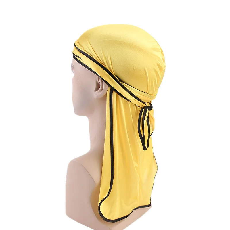 yellow Новые роскошные мужские шелковистые дюраги Бандана тюрбан шляпы парики Doo мужские атласные дюраг головной убор для байкеров головная повязка пиратская шляпа аксессуары для волос - Цвет: yellow