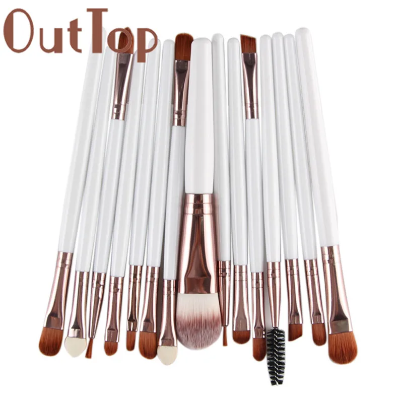 OutTop Beauty 15pcs White Makeup Brush Set tools Make-up Toiletry Kit Wool Make Up X# dropship | Красота и здоровье