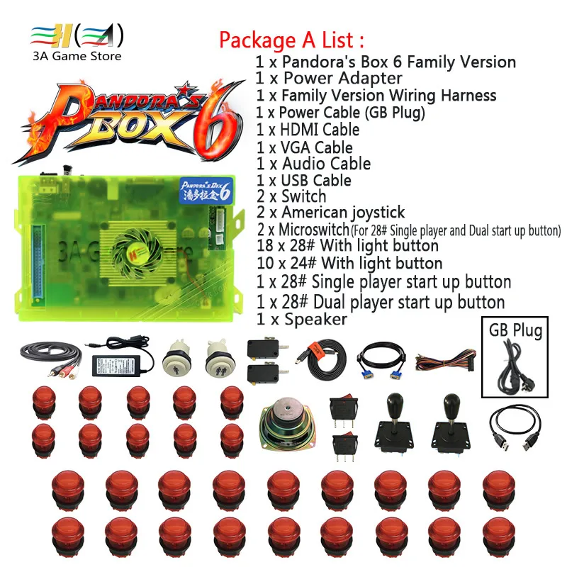 Pandora box 6 1300 игры Pandora's Box 6 1300 в 1 джойстики аркада Придерживайтесь Кнопка Набор джойстик diy Аркады управления машиной части - Цвет: Package A GB plug