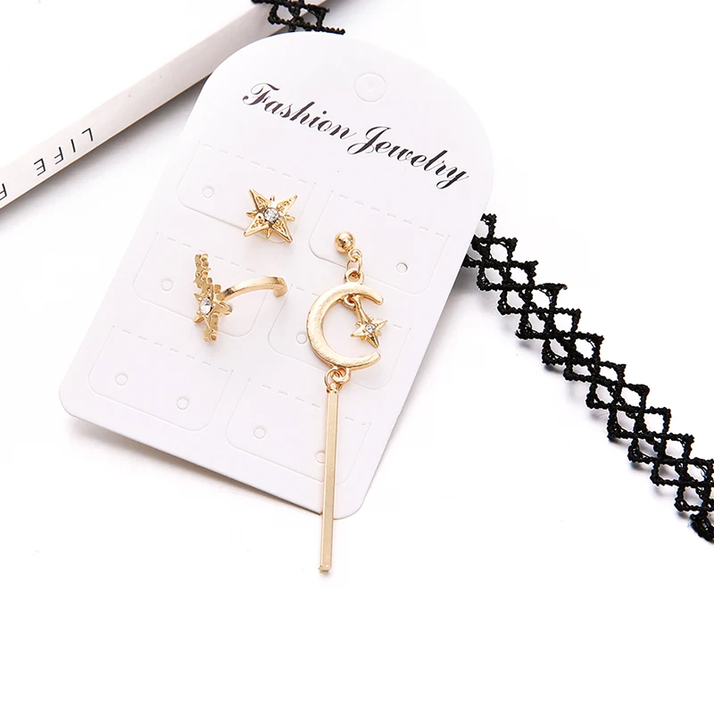 3 шт./компл. женские серьги-гвоздики в комплекте звезды и Луны неправильной формы