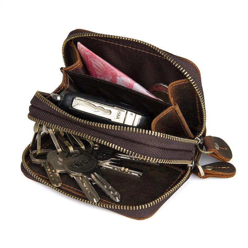 Кошелек для ключей на молнии из натуральной кожи бумажники с ремешком запястье