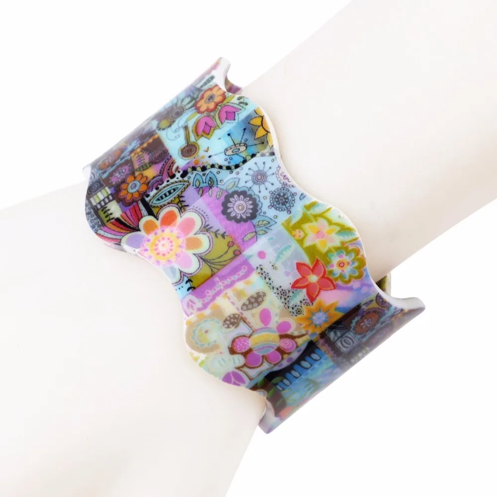 Bonsny акриловые широкие браслеты для женщин с свежим цветочным узором Новинка 2017