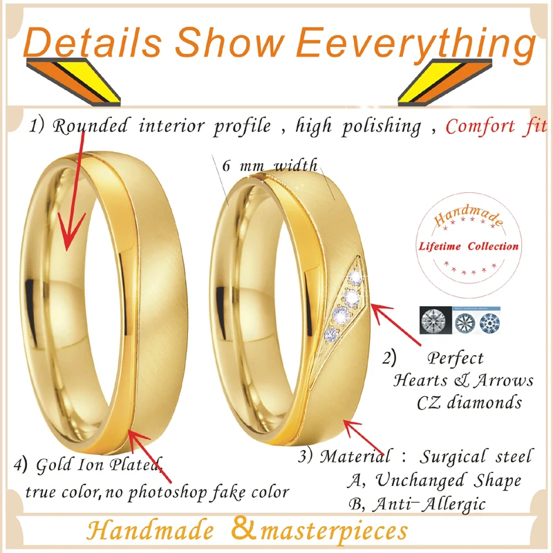 Обручальное Кольцо Love Alliance Ювелирное Украшение для годовщины мужчин желтого