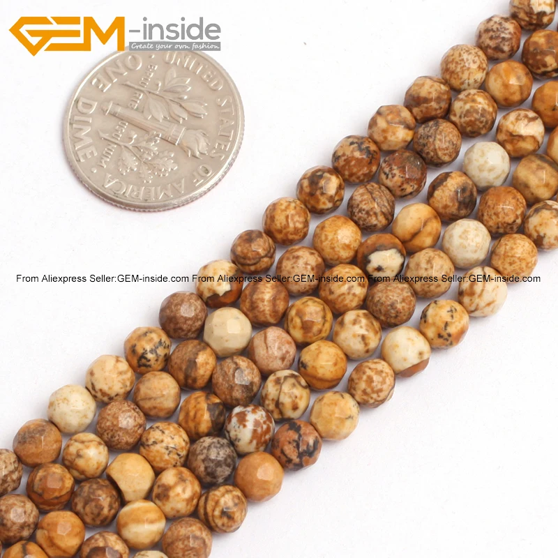 Граненые картины Jaspers каменные бусины для изготовления ювелирных изделий 4-12 мм 15