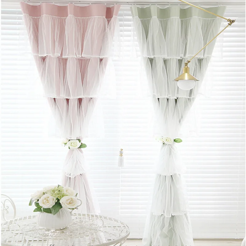 Дешевая цена для девочек занавески принцессы кружевные спальни гостиной