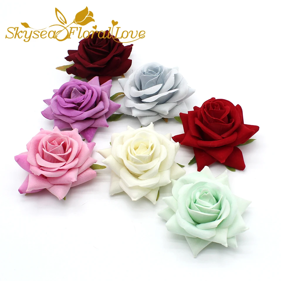 20 штук Большие 8,5 см Искусственные бархатные розы головы цветов шелк DIY шляпа обувь декоративные цветы запястье бутоньерка свадьба.
