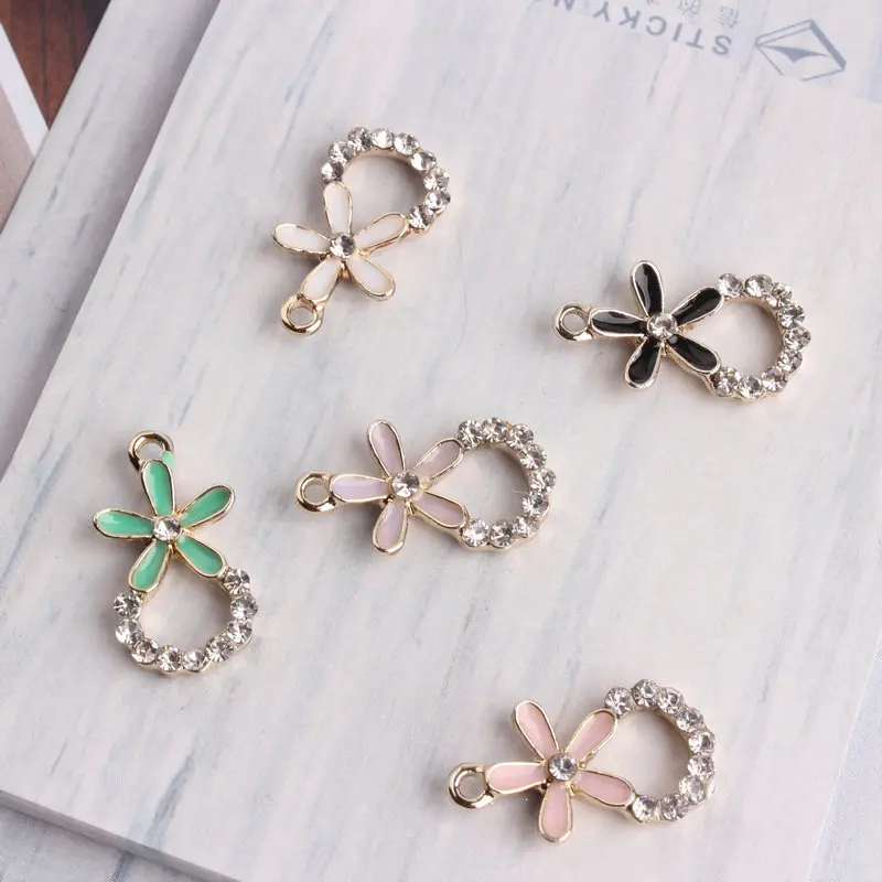 10 шт./лот новый модный сплав смешанных цветов масляная капля цветок с кристаллами