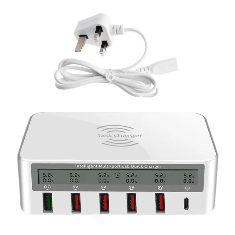 UK Plug Универсальный 100 Вт 5x USB QC 3,0& type C PD быстрое зарядное устройство адаптер Qi Беспроводная зарядная станция для iPhone ipad samsung Xiaomi huawei - Цвет: UK Plug