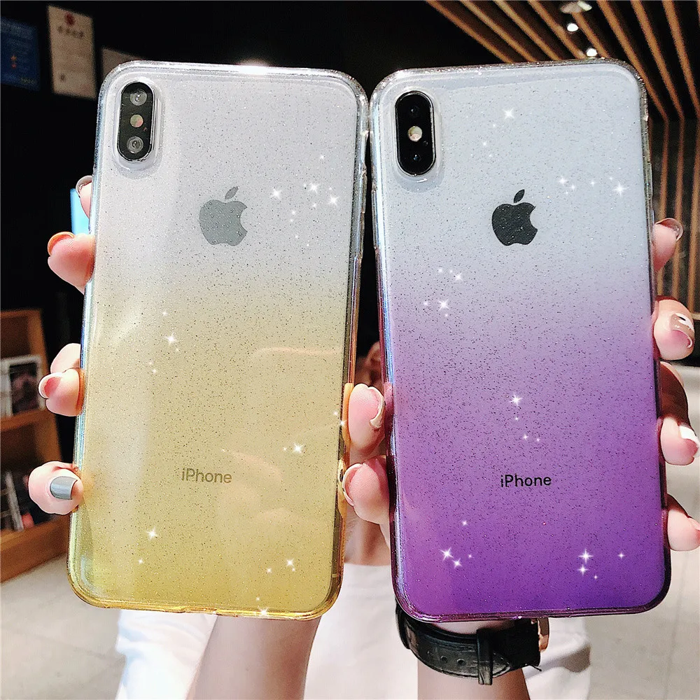 Блестящий Мягкий чехол с градиентом для iPhone 11 Xs Max XR X 8 7 6 6S Plus роскошный блестящий