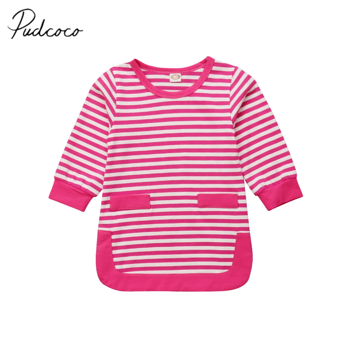 2018 Brand New Infant Kids Baby Girls Autumn Dress Long Sleeve Striped Straight Mini Slit Dresses Casual Outfit 6M-5Y | Детская одежда