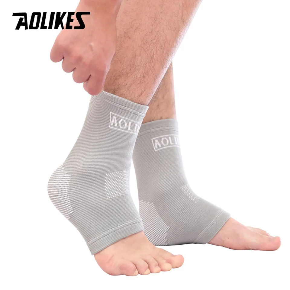 Grey AOLIKES 1 пара компрессионная эластичная поддержка лодыжки баскетбольная спортивная защита лодыжки дышащая - Цвет: Grey