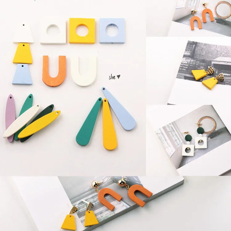 Твердые геометрические деревянные квадратные трапециевидные подвески для ушей