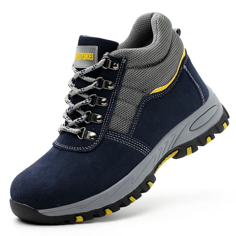 Ботинки мужские из воловьей кожи высокие уличные сапоги с стальным носком