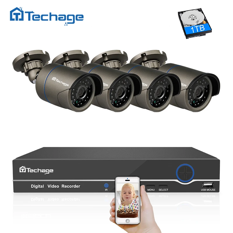 Techage 1080 P POE CCTV Системы 4CH 48 В NVR комплект Крытый Открытый 2MP IP Камера охранных P2P