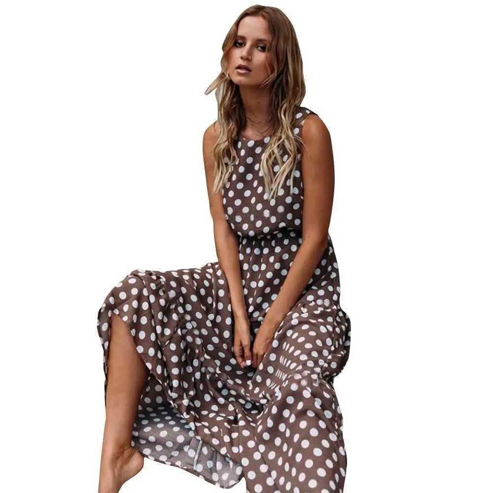 2019 Boho Causual в шифоновое платье для женщин без рукавов длинные летние пляжные