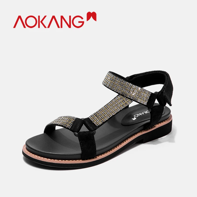 AOKANG/женские сандалии повседневные летние пляжные шлепанцы на плоской подошве
