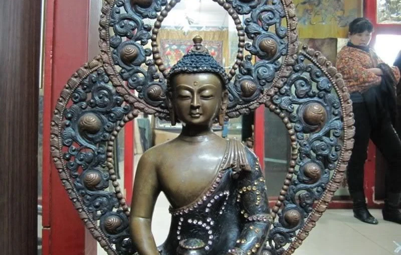 Тибетский храм чистая бронза медь амитай аптекарская статуя Будды Шакьямуни |