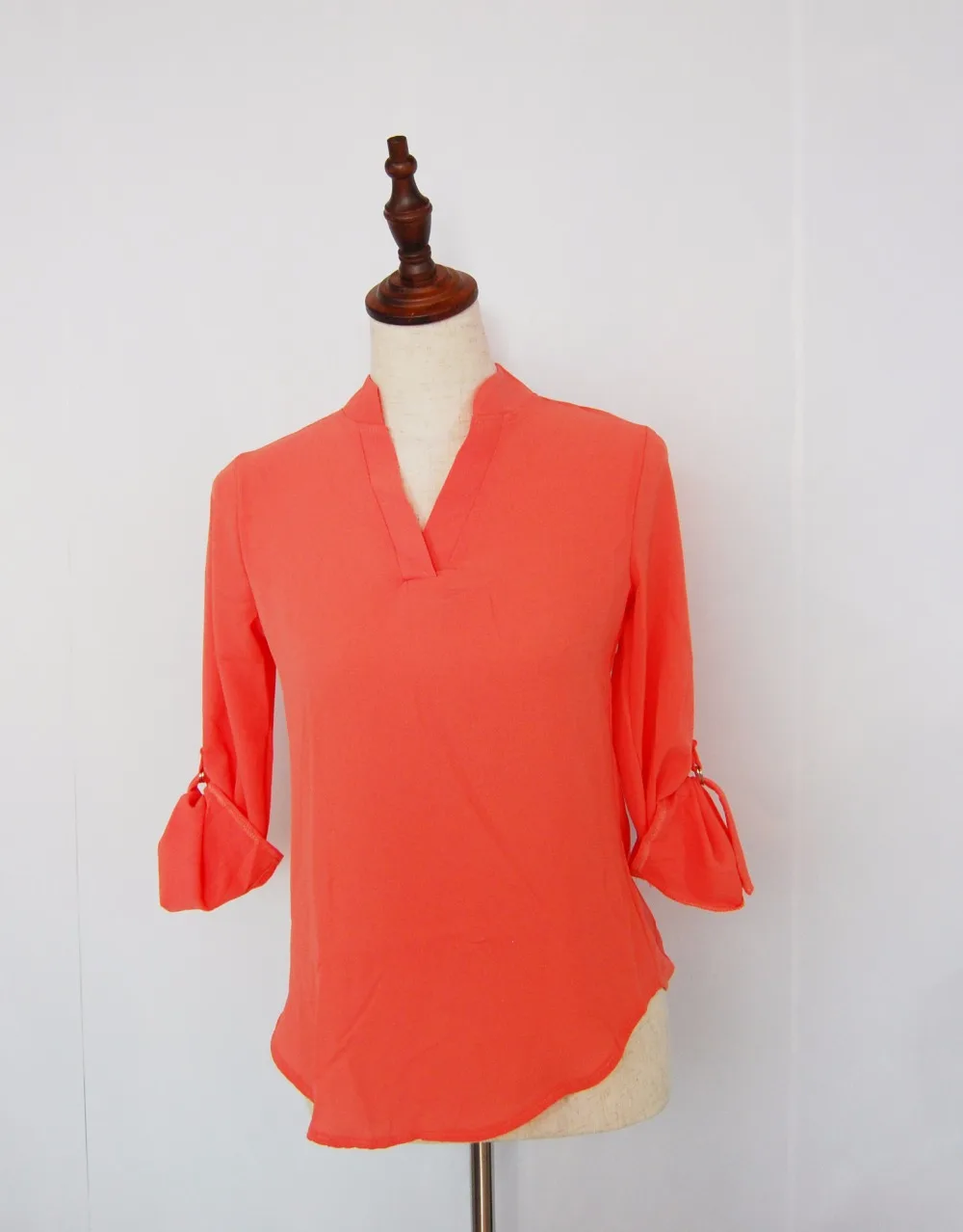 2017 Женщины С Длинным Рукавом отложным V образным Вырезом Блузка Твердые Сыпучие