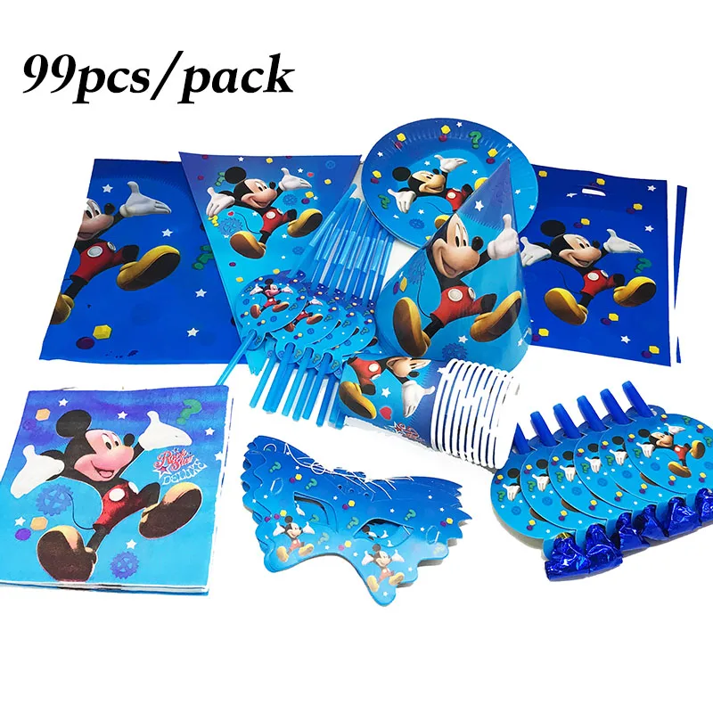 99pcs Mickey Mouse party set theme plates cups napkins straws blowout birthday decorations | Дом и сад