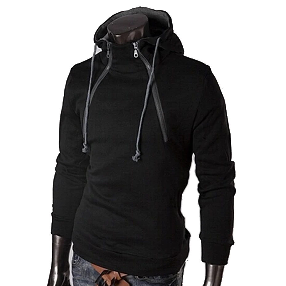 

Nice Men Hoodie Placket Double Zipper Hoodies Sweatwear Hooded Coat Slim Flannelette Pullover Solid Casual Hoody Men Clothing