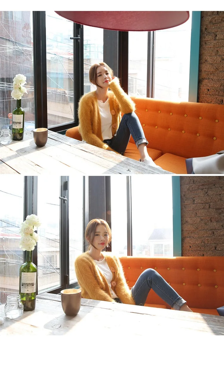 DANJEANER Korean Style Women Solid Mohair Short Cardigan Autumn Winter Warm Fashion V Neck Knitted Sweaters Pull Femmee Jackets