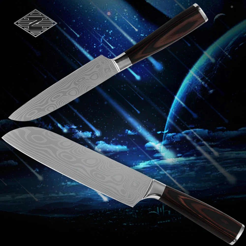 Xyj японский нож повара 7 дюймов и 5 новый дизайн с деревянной ручкой цвета Дамаск