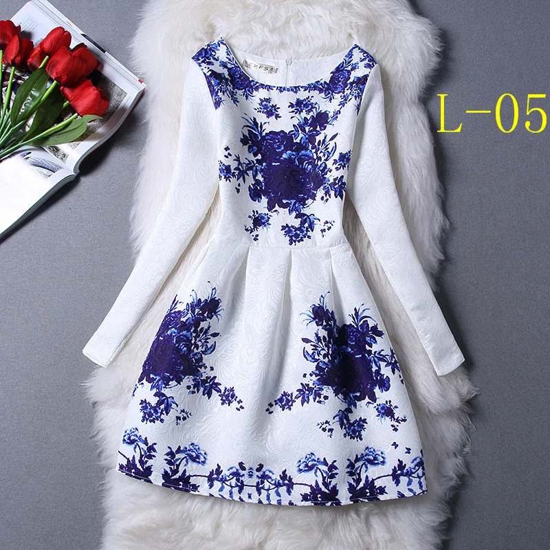 2015 Women Autumn Dress Print New Fashion Casual Dresses Long Sleeve Winter Vestidos Femininos Mavodovama | Женская одежда