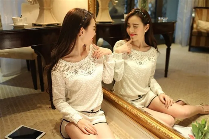 YGYEEG Femininas Blusas, женские блузки, весна-осень, модная сексуальная тонкая рубашка, топы, кружевные, с длинным рукавом, с круглым вырезом, для отдыха, белые, XXL Топы