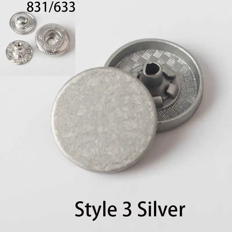 style3-silver 10 шт. 15 мм латунная защелкивающаяся заклепка 831/633 Тип швейная кожаная Кнопка Ремесло для одежды аксессуар для одежды Сделай Сам Q27 - Цвет: style3-silver