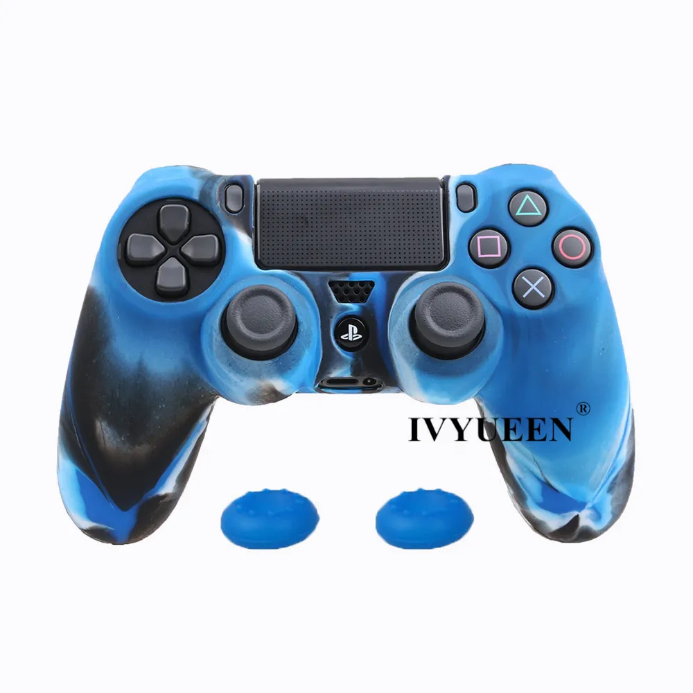 Мягкий силиконовый резиновый чехол IVYUEEN для sony playstation Dualshock 4 PS4 DS4 Pro, тонкий контроллер, кожный чехол+ 2 ручки для большого пальца