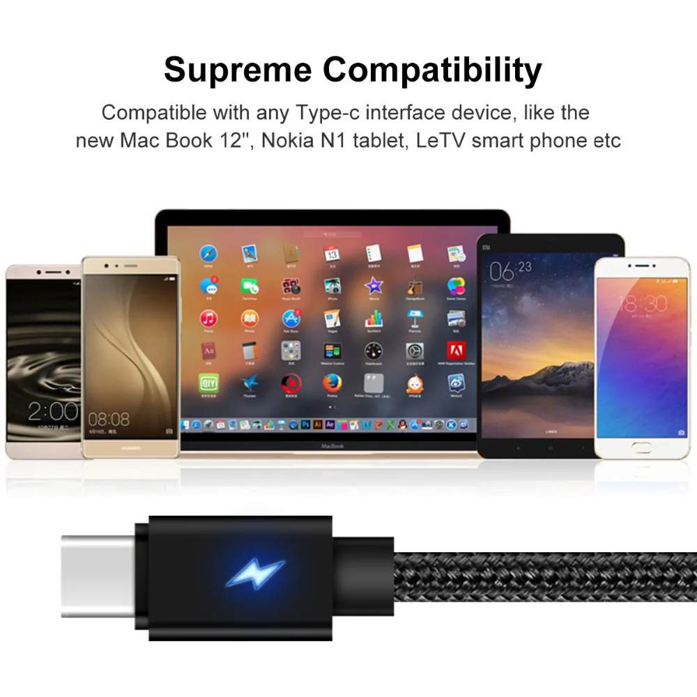 VOXLINK usb type C кабель 2.4A USB C кабель передачи данных для быстрой зарядки для MacBook Xiaomi Mi4C Mi5 Oneplus 2 huawei Letv usb type-c кабель