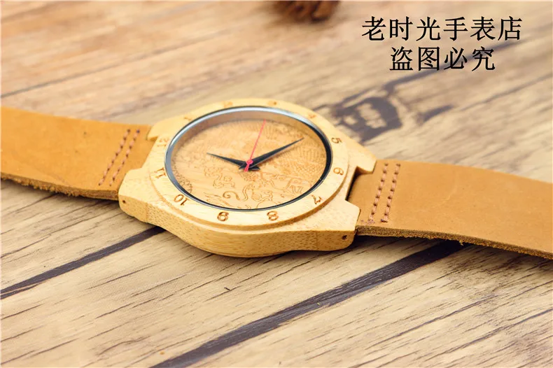 Акция Мужские кварцевые часы ручной работы с изображением дракона из