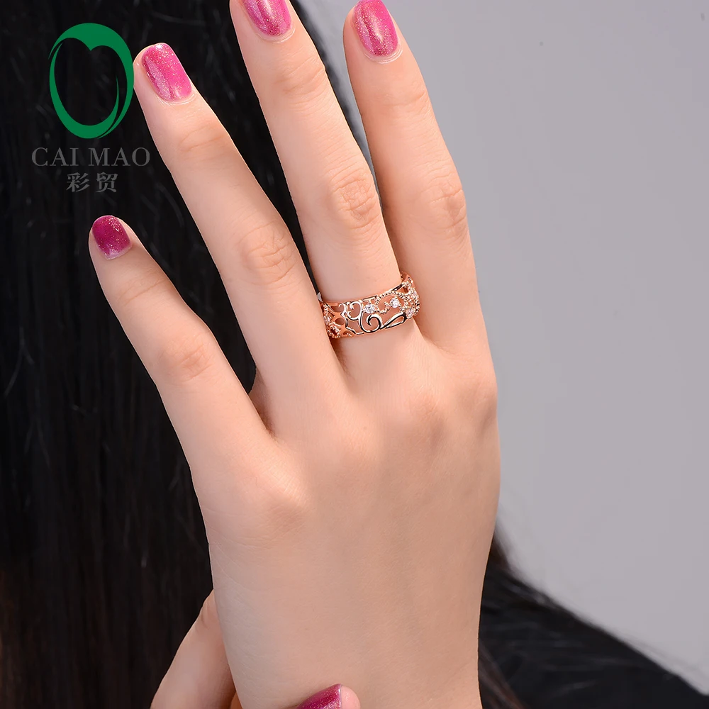 CaiMao 14K розовое золото натуральный Блестящий огранка 0.43ct Бриллиантовая Обручальная Свадебная лента для женщин