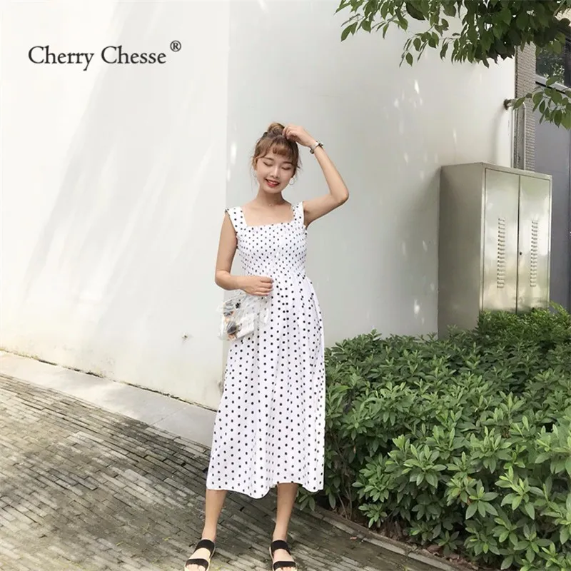 Cherry Chesse чешские Dot женское платье без рукавов до середины икры свободное летние